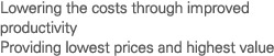 Construction of price competitiveness through productivity improvement. Provide reasonable price for customers' satisfaction.